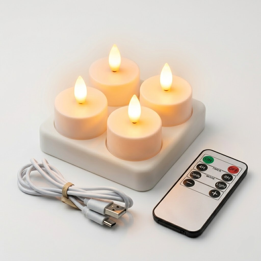 USB Rechargeable Flameless LED Candle Set with Remote Control and Timer