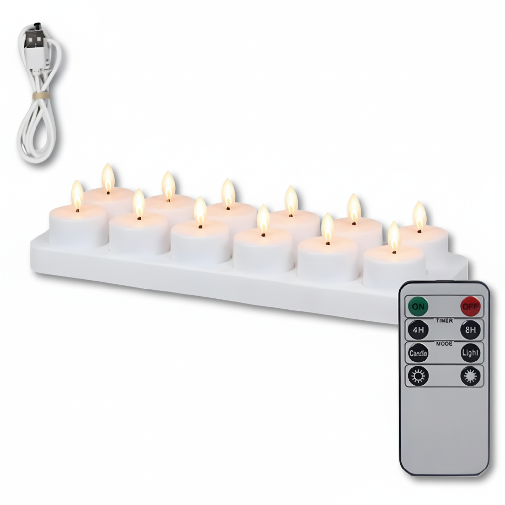 USB Rechargeable Flameless LED Candle Set with Remote Control and Timer