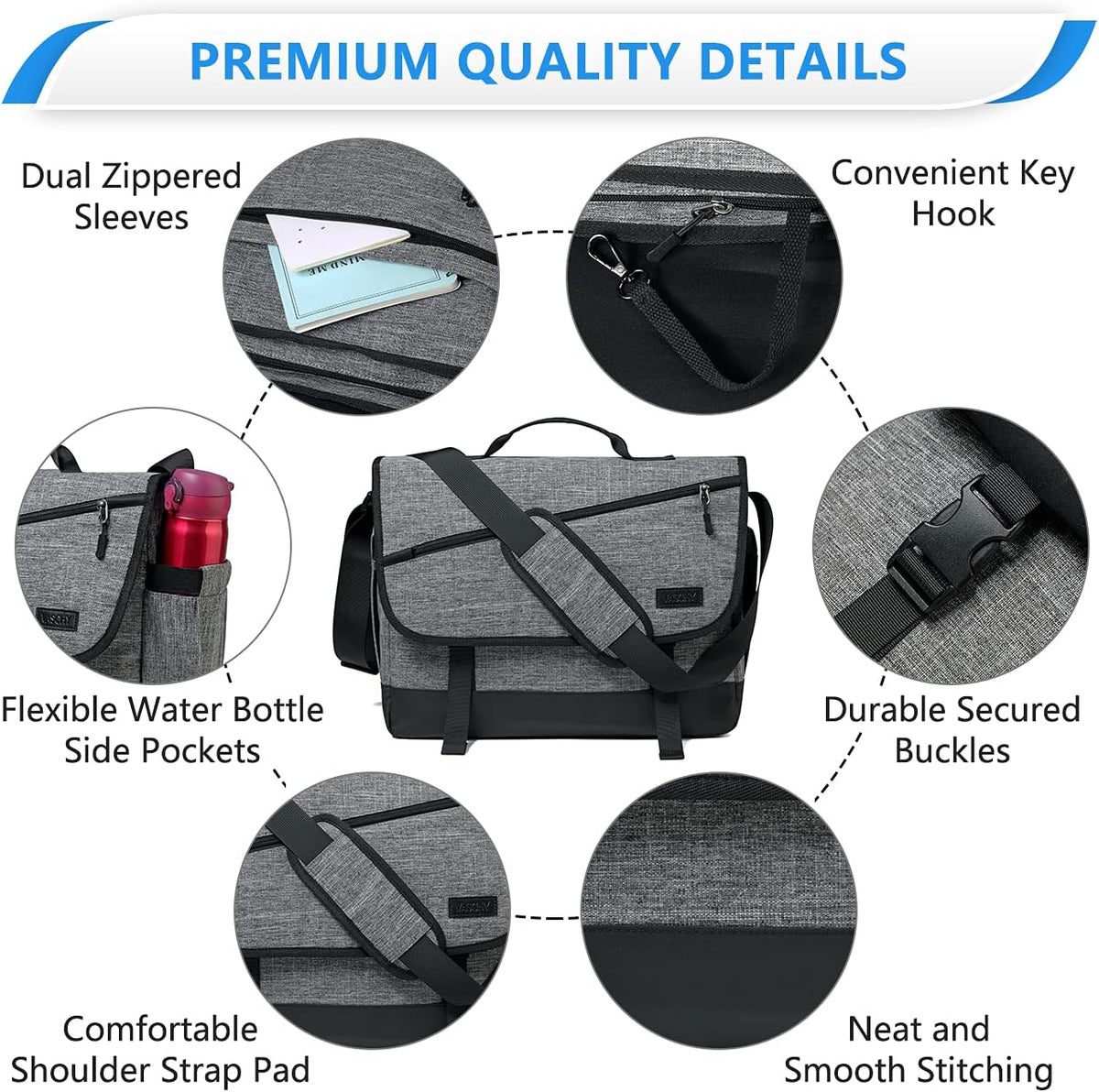 Water-Resistant Laptop Messenger Bag with Adjustable Strap