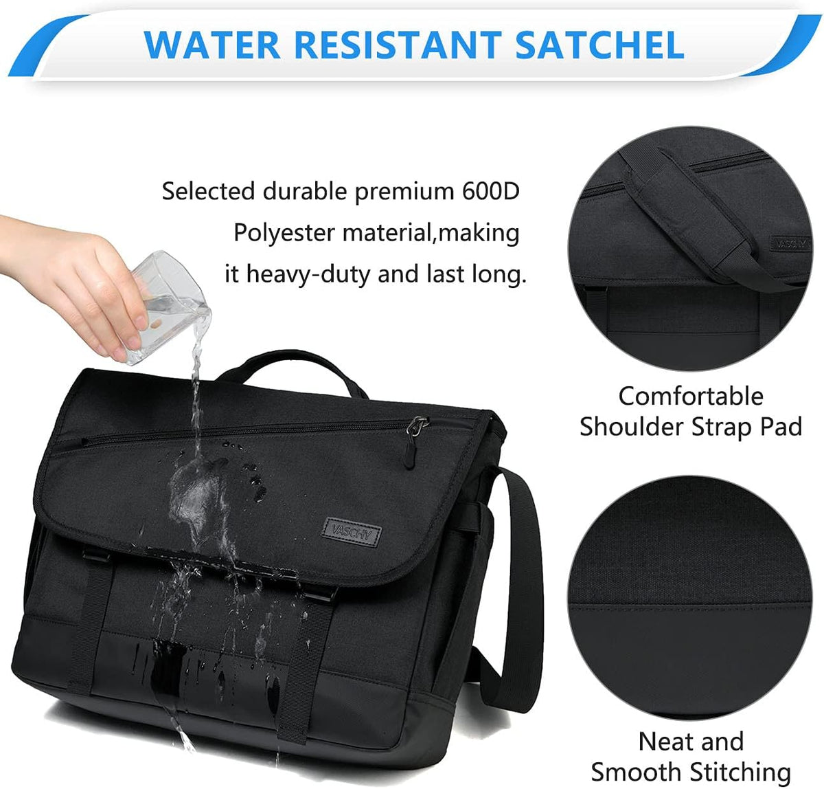 Water-Resistant Laptop Messenger Bag with Adjustable Strap