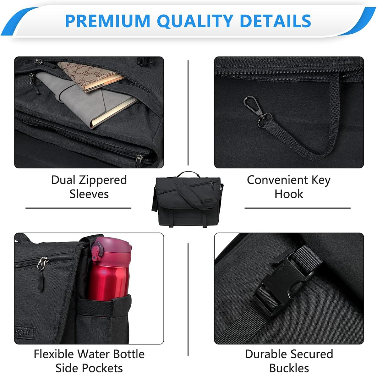 Water-Resistant Laptop Messenger Bag with Adjustable Strap