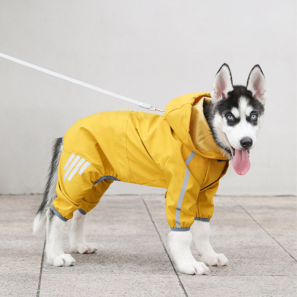 Waterproof Hooded Dog Raincoat with Reflective Stripes - Adjustable