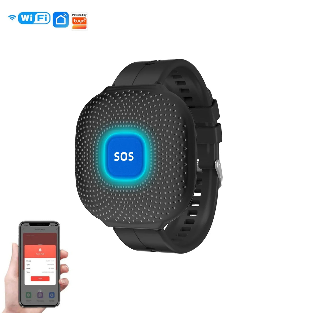 Waterproof WiFi SOS Emergency Watch with App Push Alerts - USB Rechargeable - Black & White