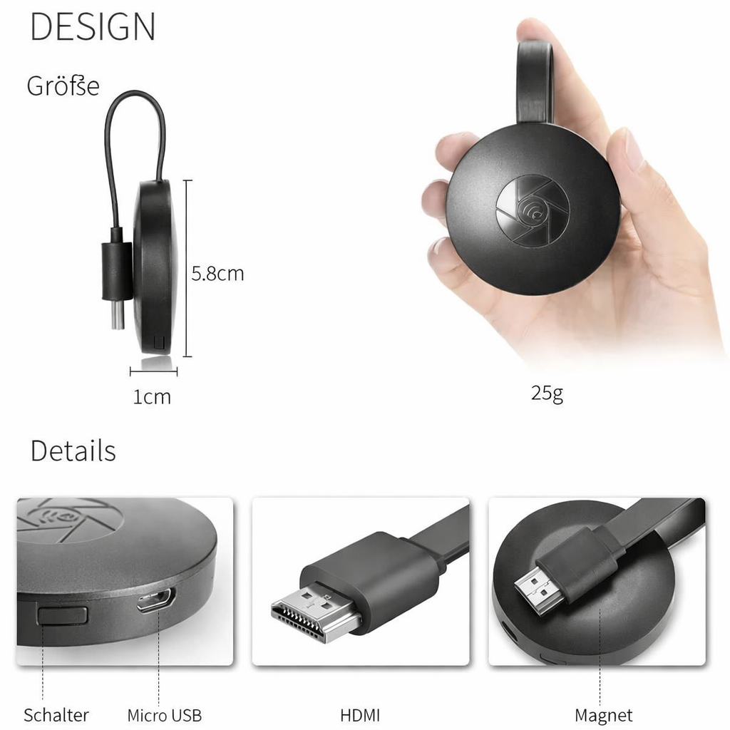 Wireless HD Screen Mirroring Adapter with Miracast, AirPlay & DLNA