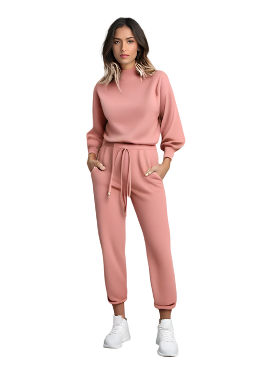 Women's 2-Piece Loungewear Set with Balloon Sleeves and Adjustable Waist