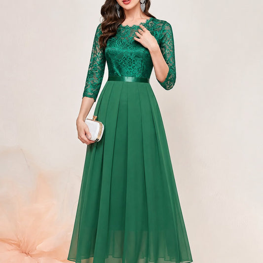 Women's 3/4-Sleeve A-Line Maxi Formal Dress