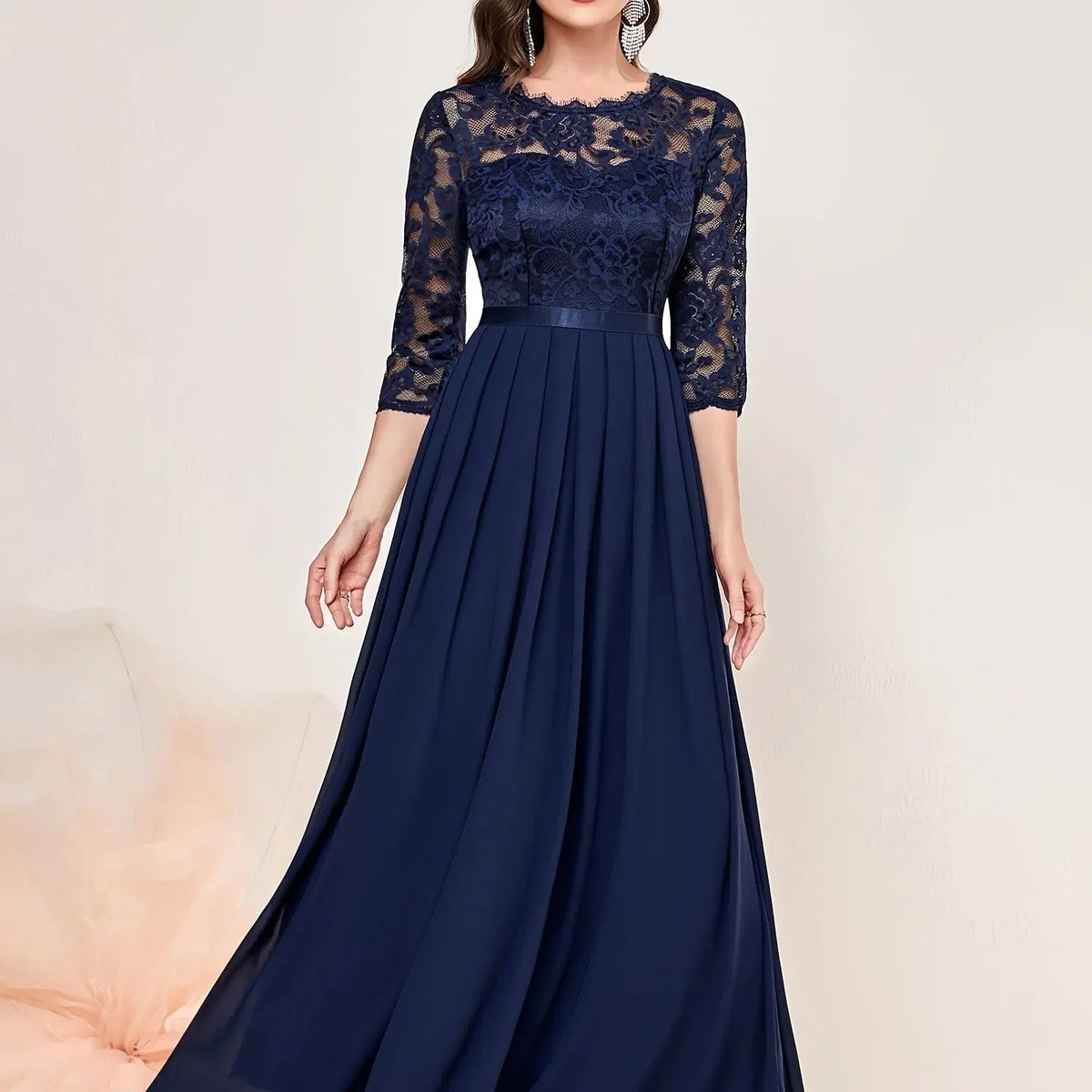 Women's 3/4-Sleeve A-Line Maxi Formal Dress