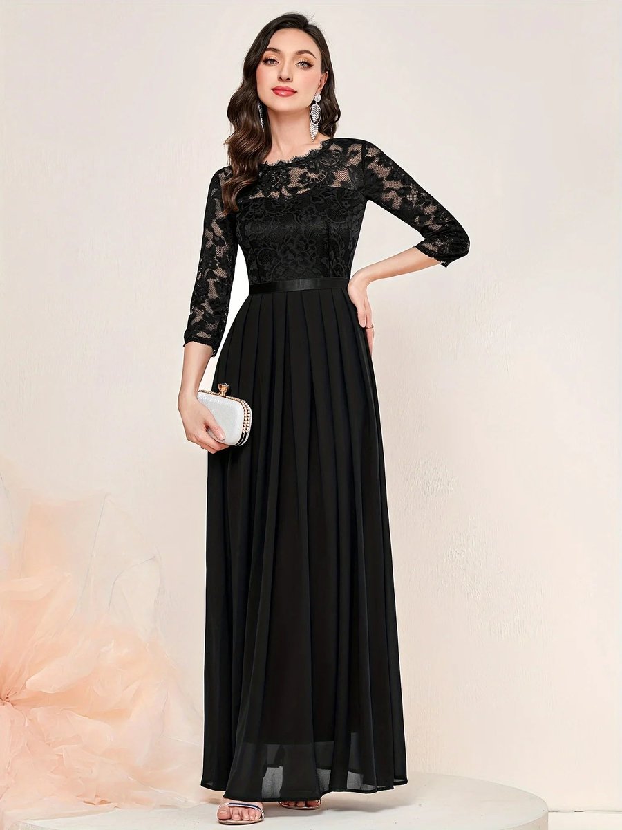 Women's 3/4-Sleeve A-Line Maxi Formal Dress