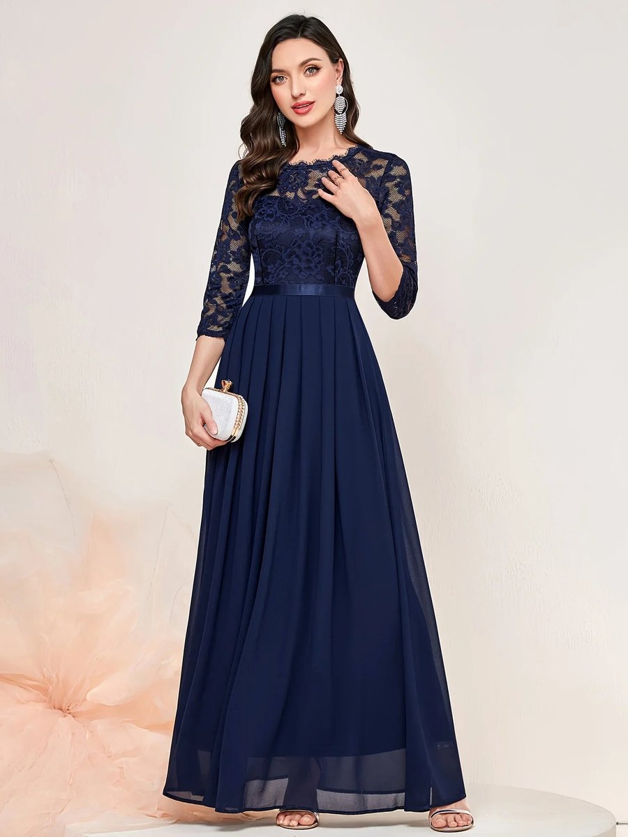 Women's 3/4-Sleeve A-Line Maxi Formal Dress