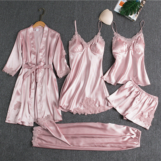 Women's 5-Piece Pajama Set with Robe and Shorts
