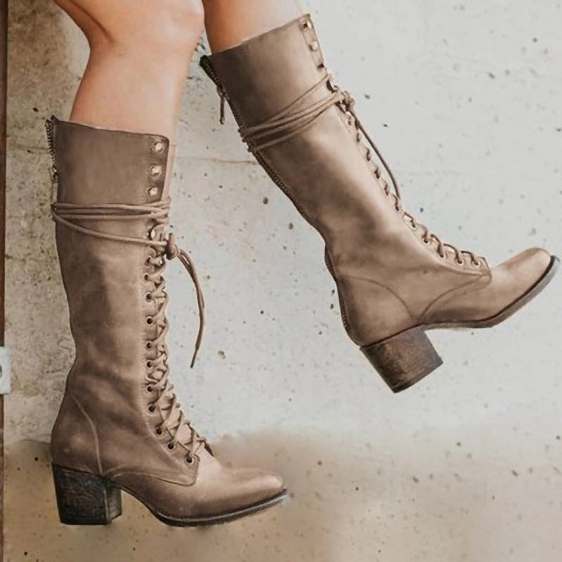 Women's Black Lace-Up Knee-High Boots