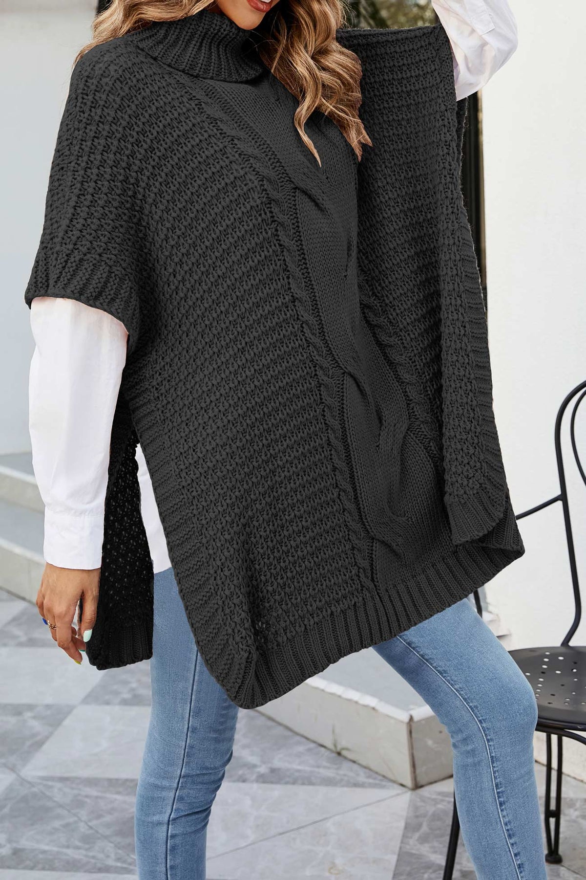Women's Cable-Knit Sweater Poncho