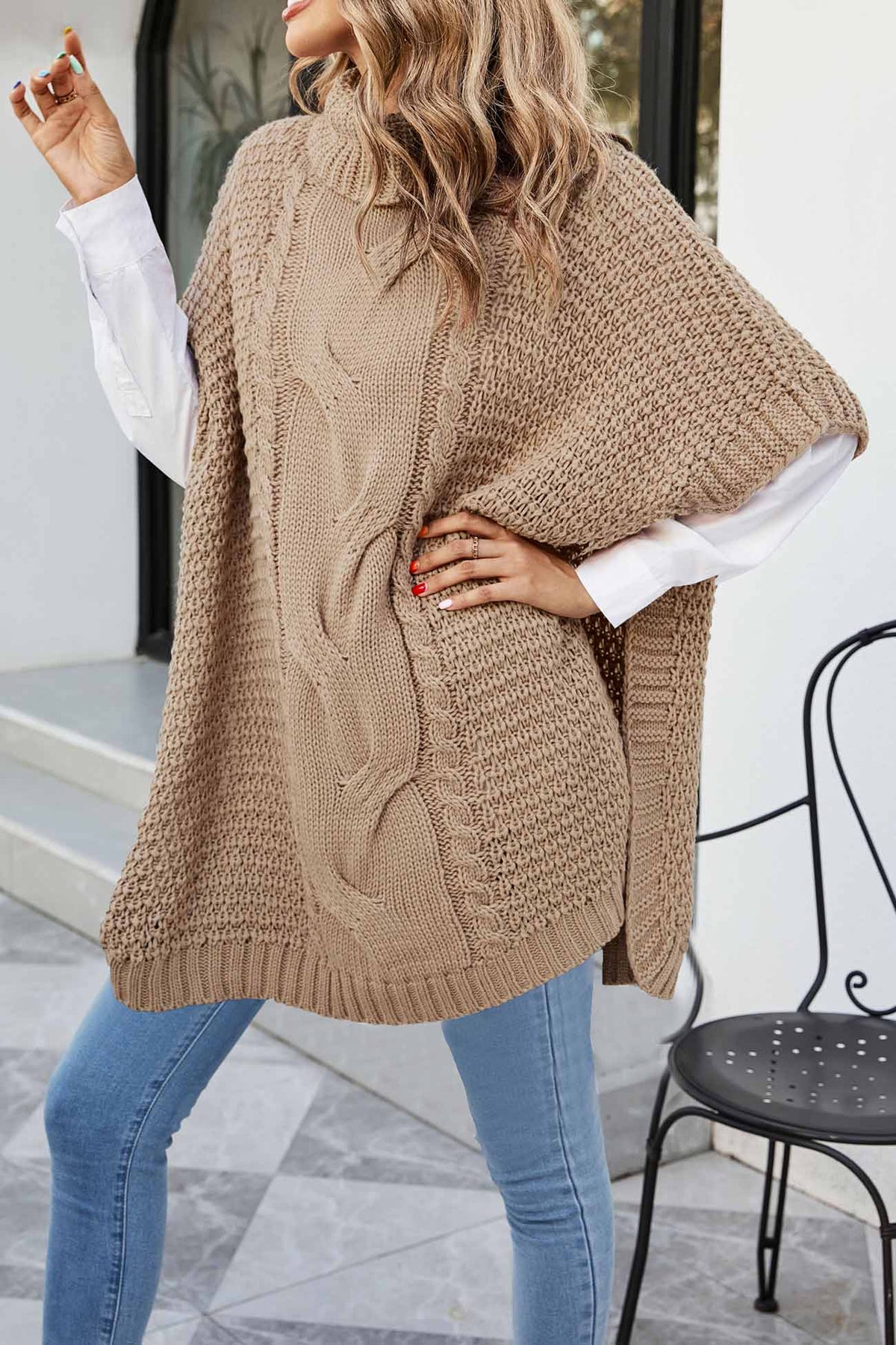 Women's Cable-Knit Sweater Poncho