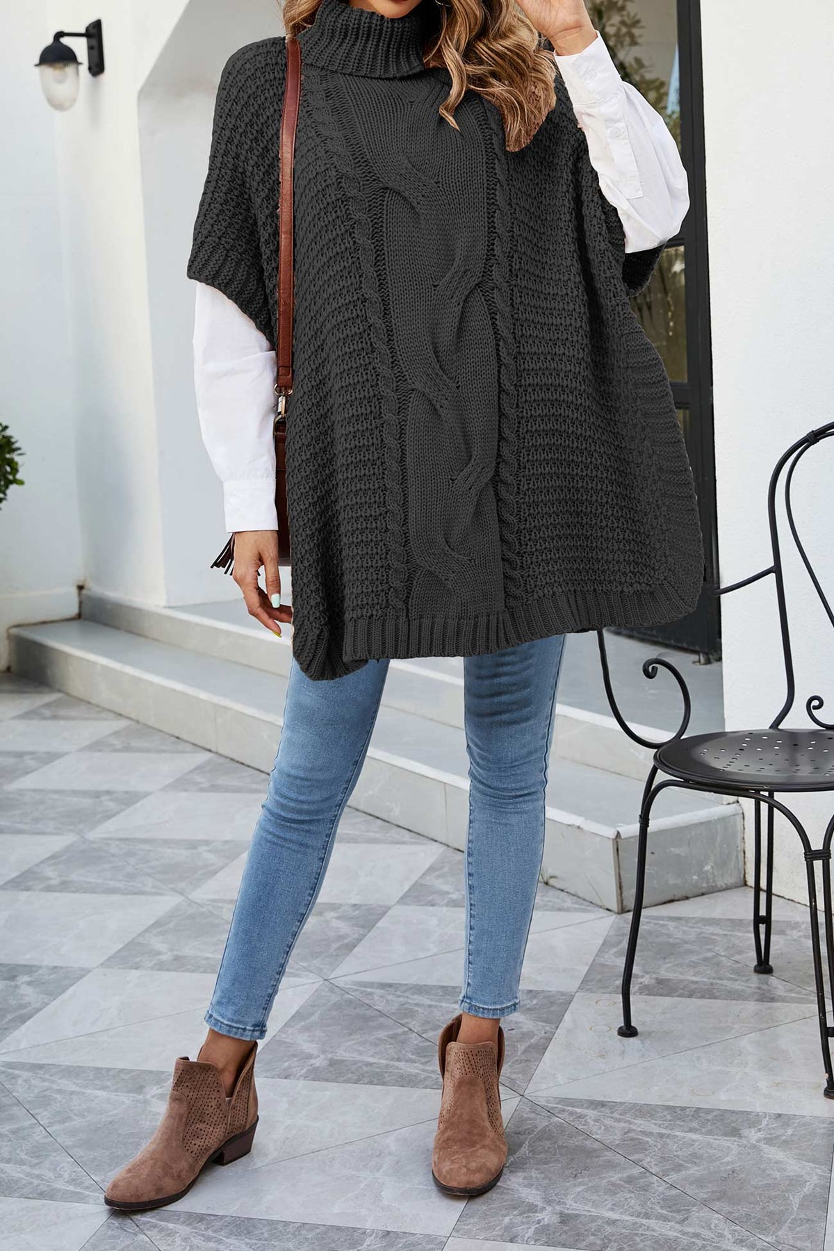 Women's Cable-Knit Sweater Poncho