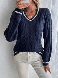 Women's Cable- V-Neck Sweater