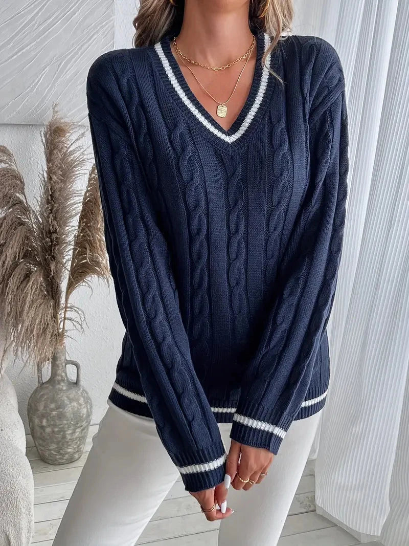 Women's Cable- V-Neck Sweater