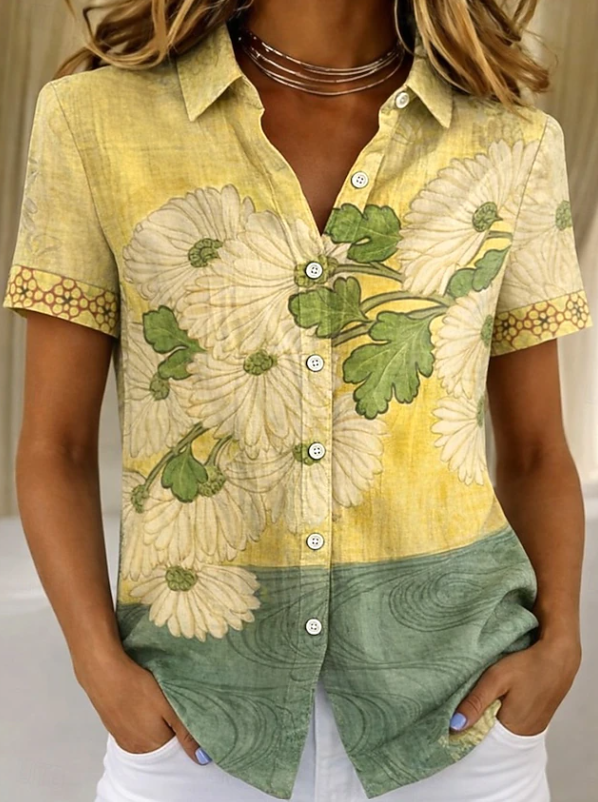 Women's Casual Summer Floral Button-Up Shirt
