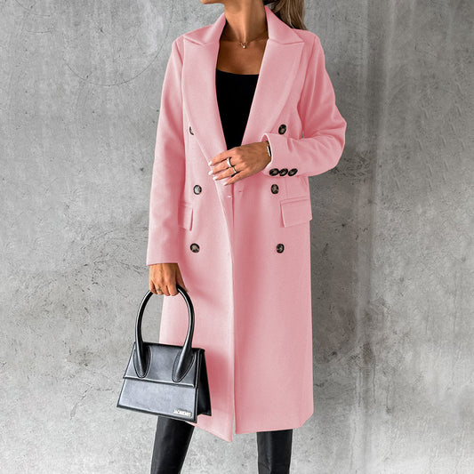 Women's Classic Long Coat with Buttons and Pockets
