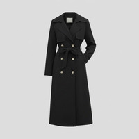 Women's Classic Long Trench Coat with Belt and Button Front