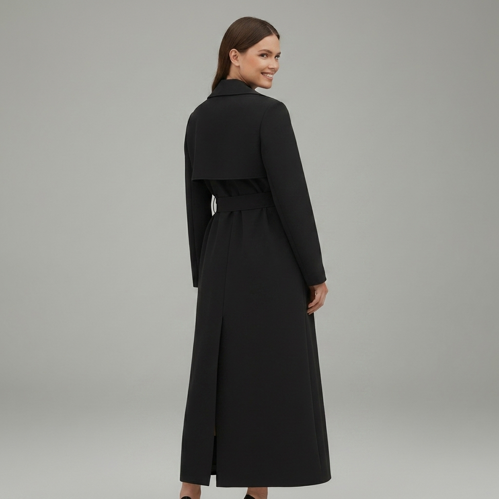 Women's Classic Long Trench Coat with Belt and Button Front