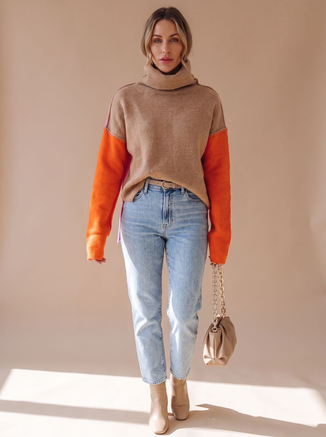 Women's Colorblock Turtleneck Relaxed-Fit Sweater