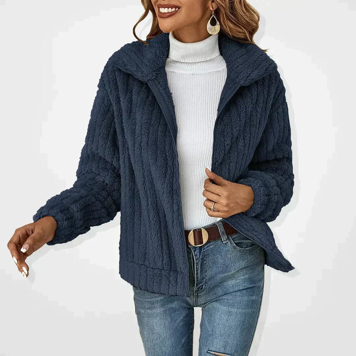 Women's Cozy Plush Zip-Up Quilted Jacket