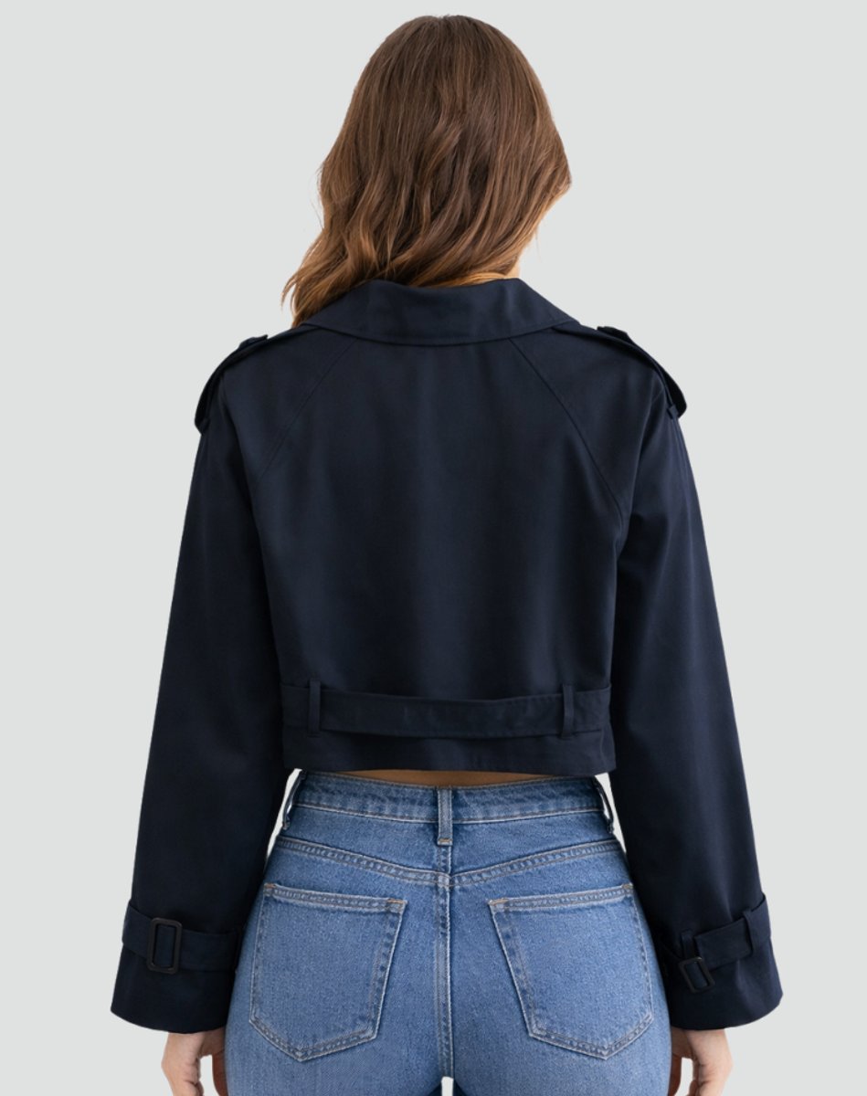 Women's Cropped Double-Breasted Belted Trench Jacket