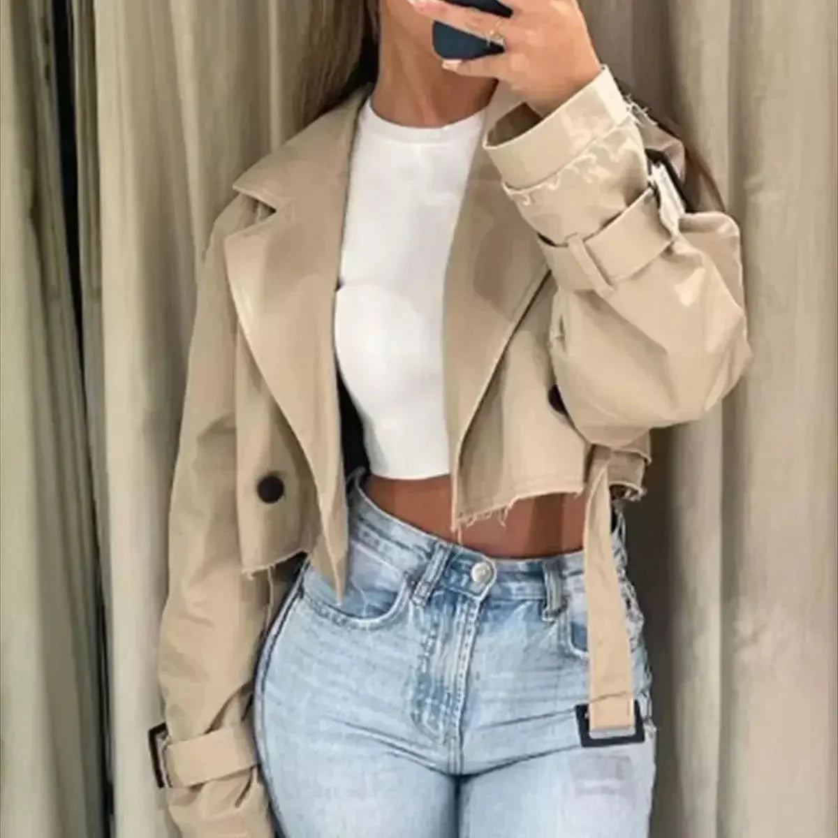 Women's Cropped Jacket with Belt