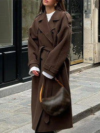 Women's Double-Breasted Maxi Coat with Lapel Collar