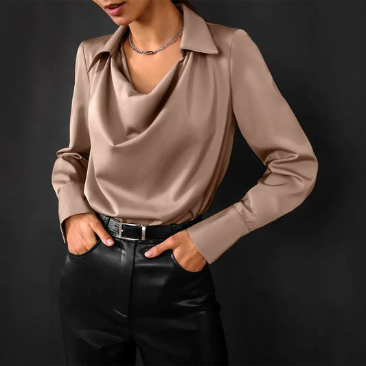 Women's Draped Cowl Neck Blouse with Flattering Fit