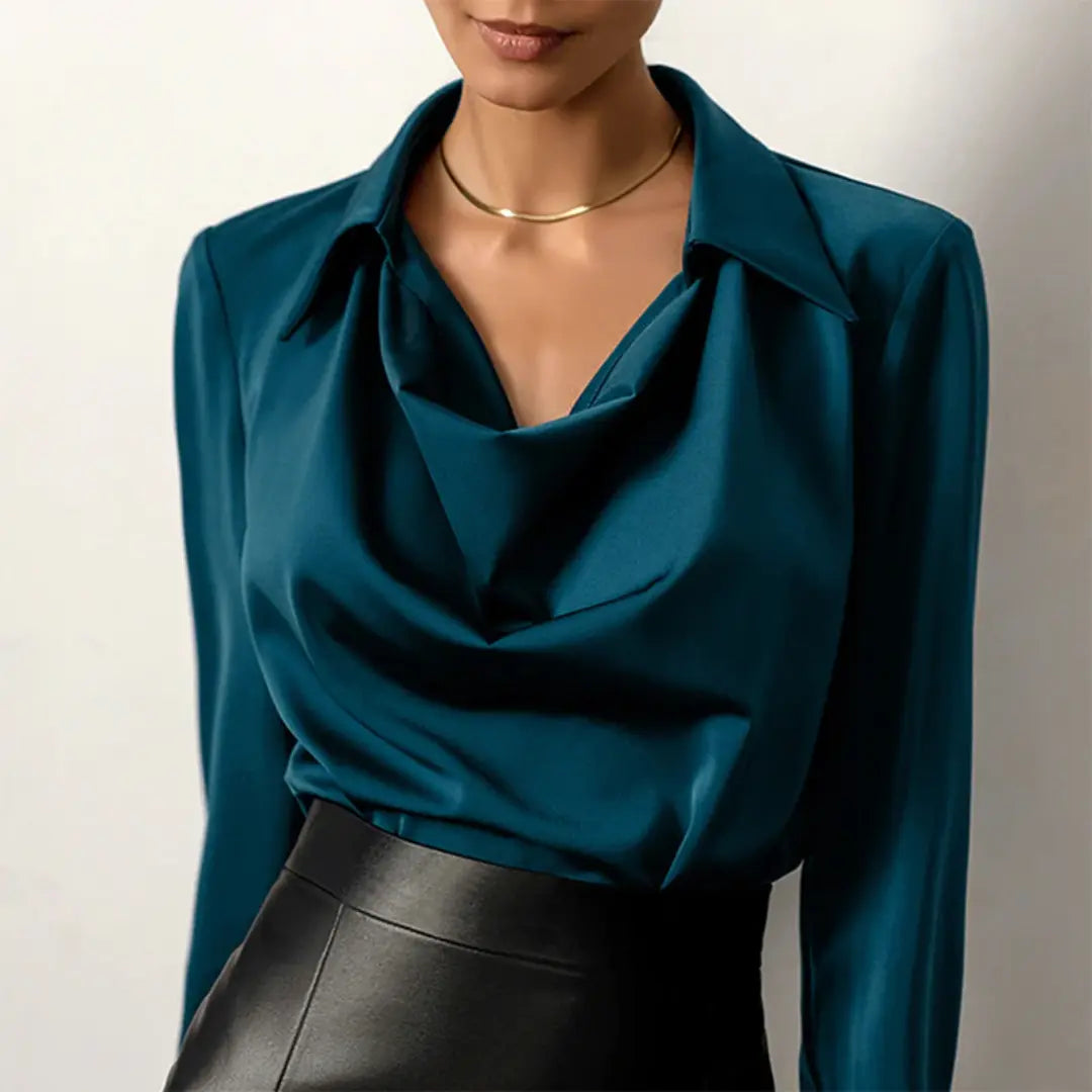 Women's Draped Cowl Neck Blouse with Flattering Fit
