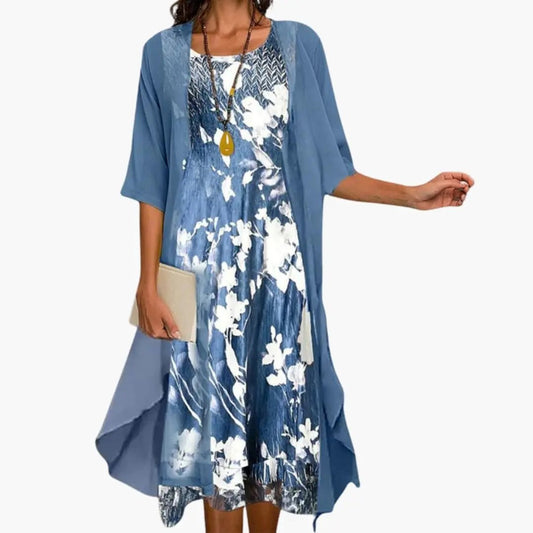 Women's Floral Maxi Dress and Cardigan Set