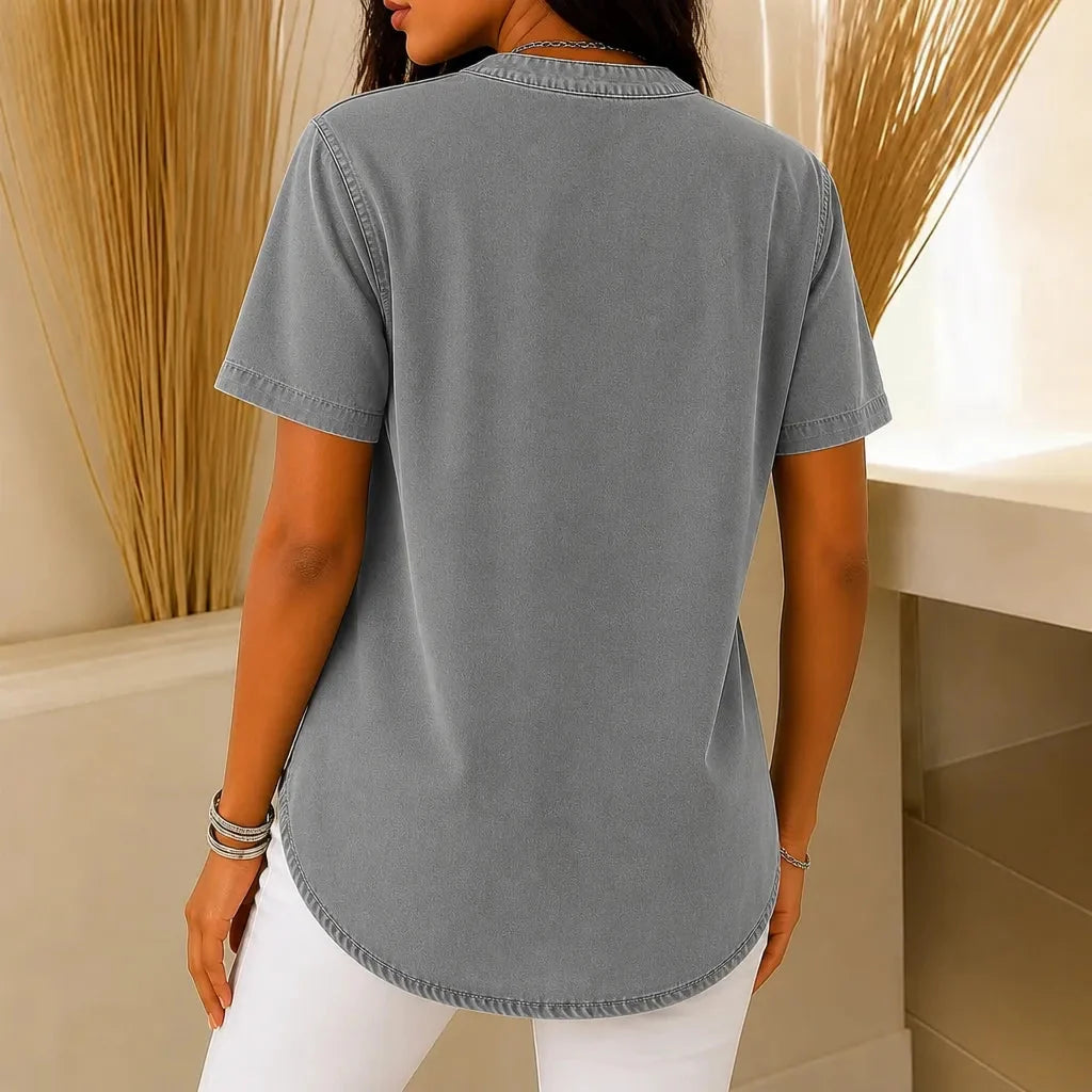 Women's Henley Tunic Top with Side Buttons