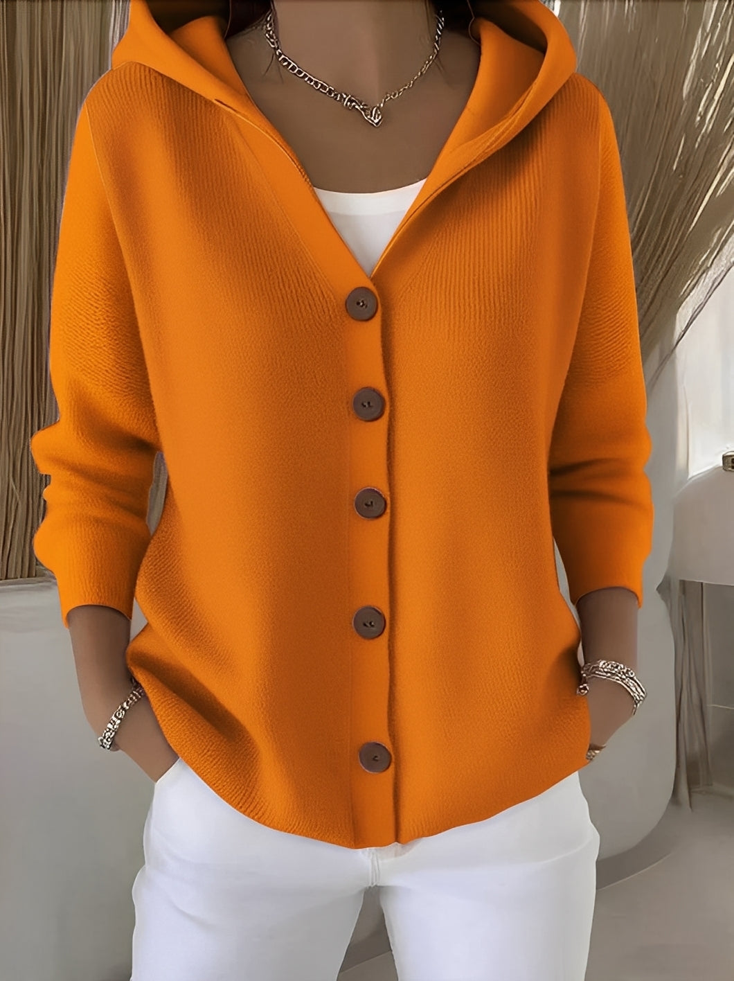 Women's Hooded Cardigan with Buttons for a Comfortable Casual Look