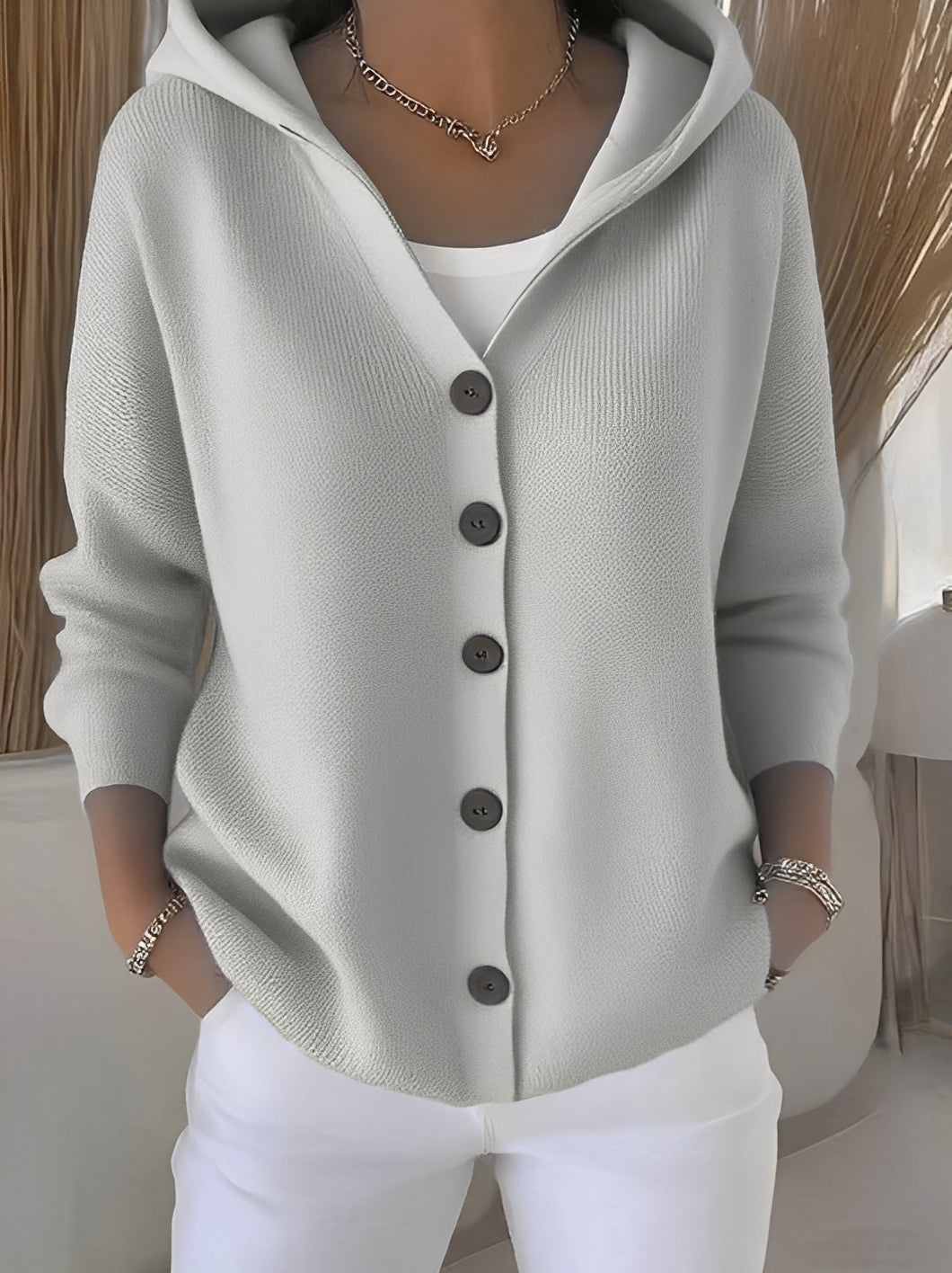 Women's Hooded Cardigan with Buttons for a Comfortable Casual Look