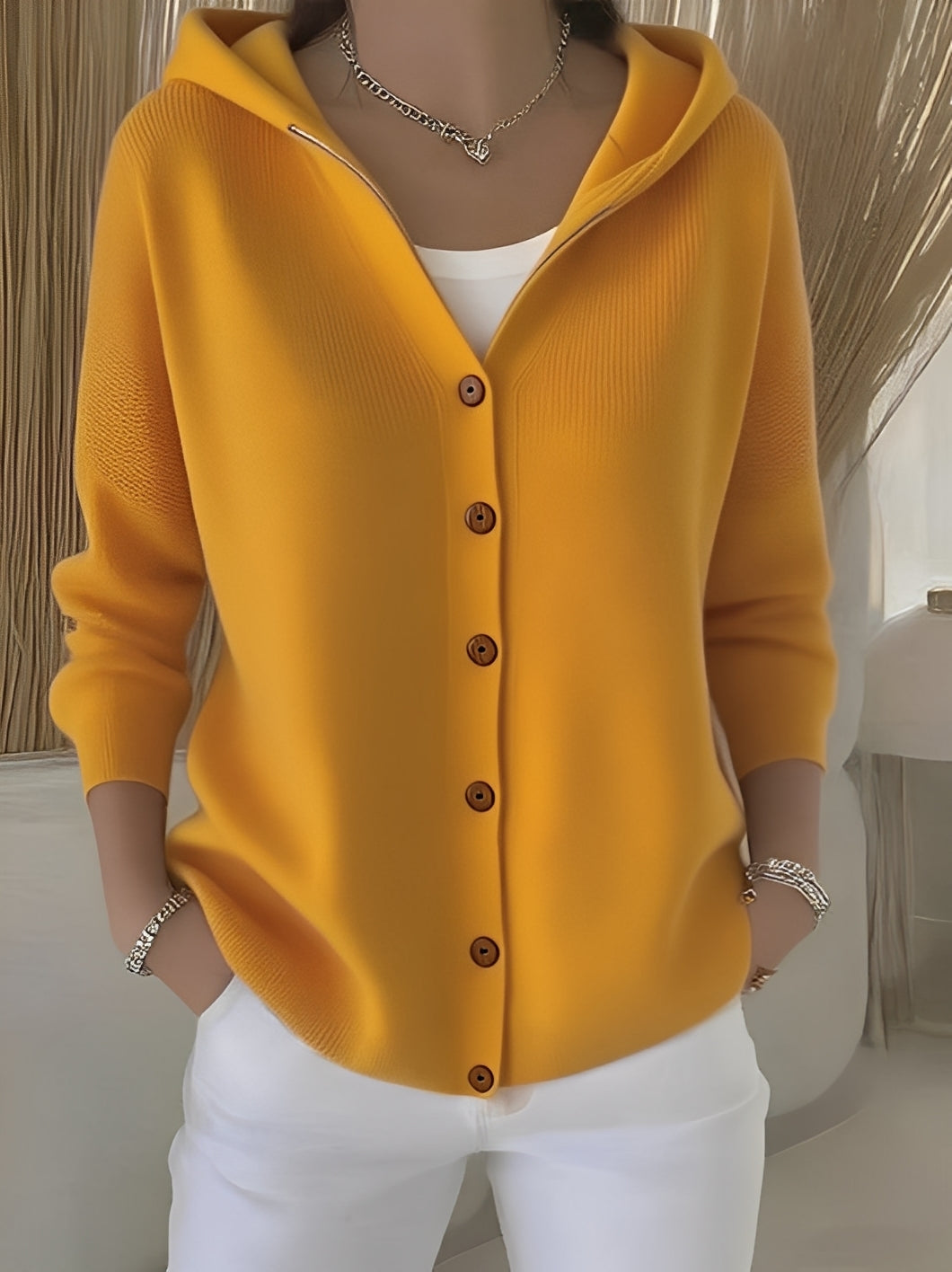 Women's Hooded Cardigan with Buttons for a Comfortable Casual Look