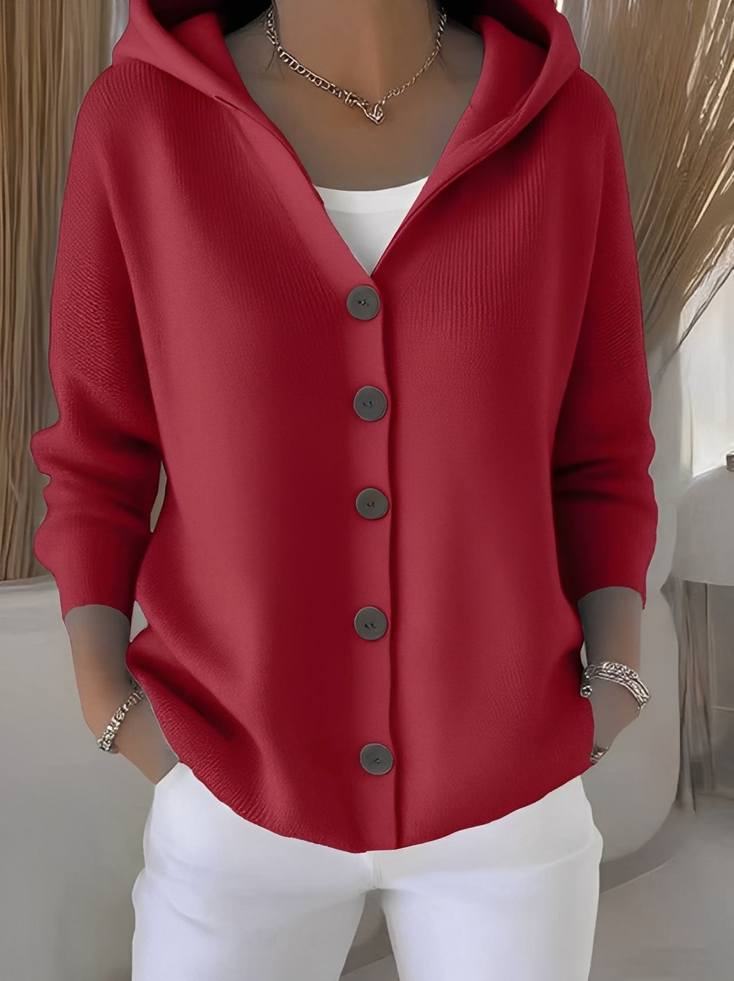 Women's Hooded Cardigan with Buttons for a Comfortable Casual Look