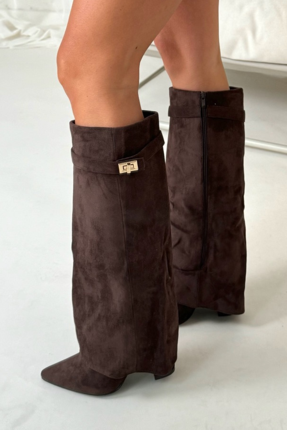 Women's Knee-High Foldover Boots with Textured Design