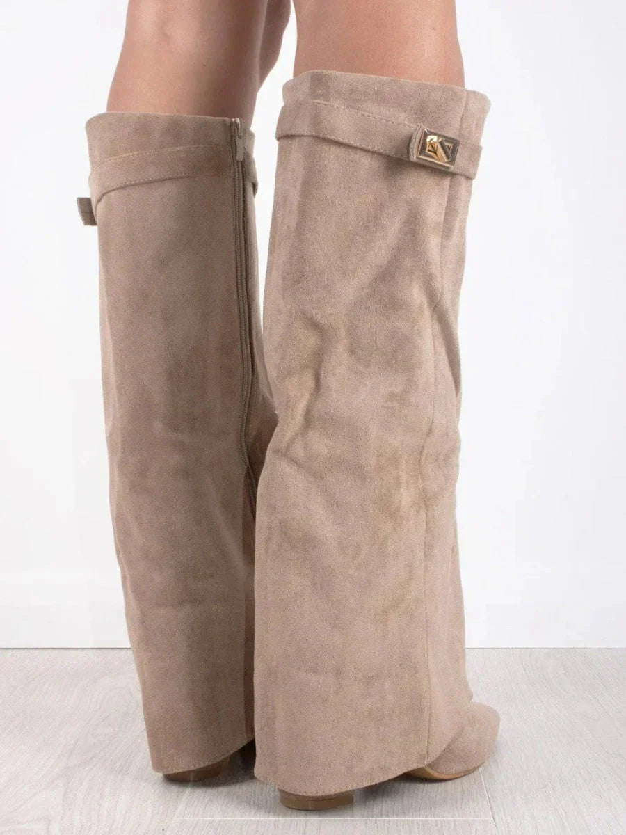 Women's Knee-High Foldover Boots with Textured Design