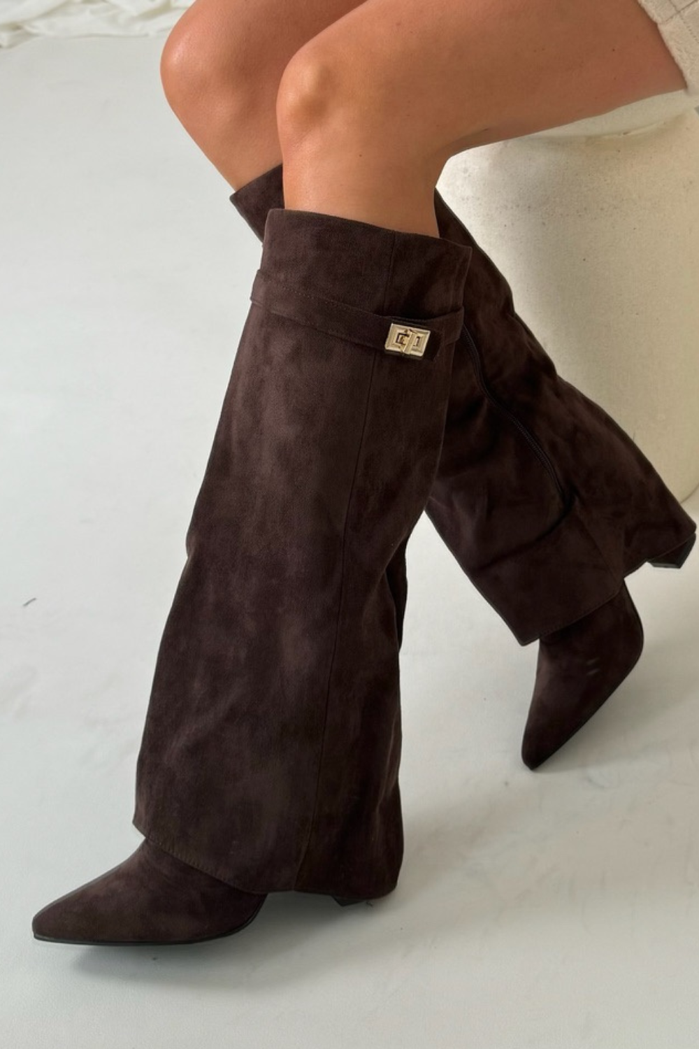 Women's Knee-High Foldover Boots with Textured Design