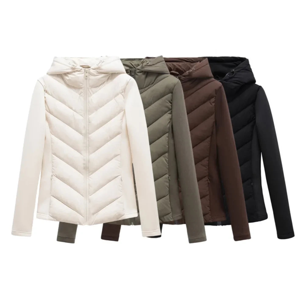 Women's Lightweight Quilted Winter Jacket with Hood and Hidden Pockets