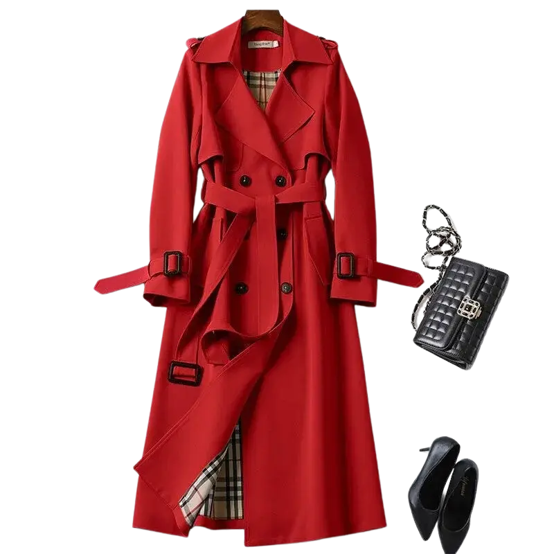 Women's Long Button-Down Trench Coat Jacket