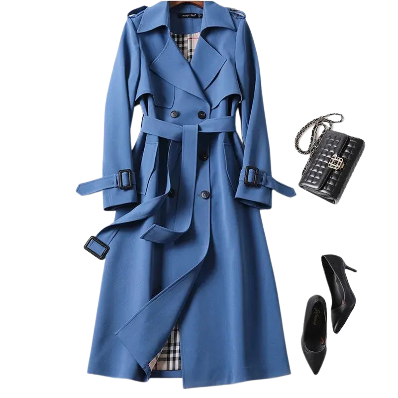 Women's Long Button-Down Trench Coat Jacket