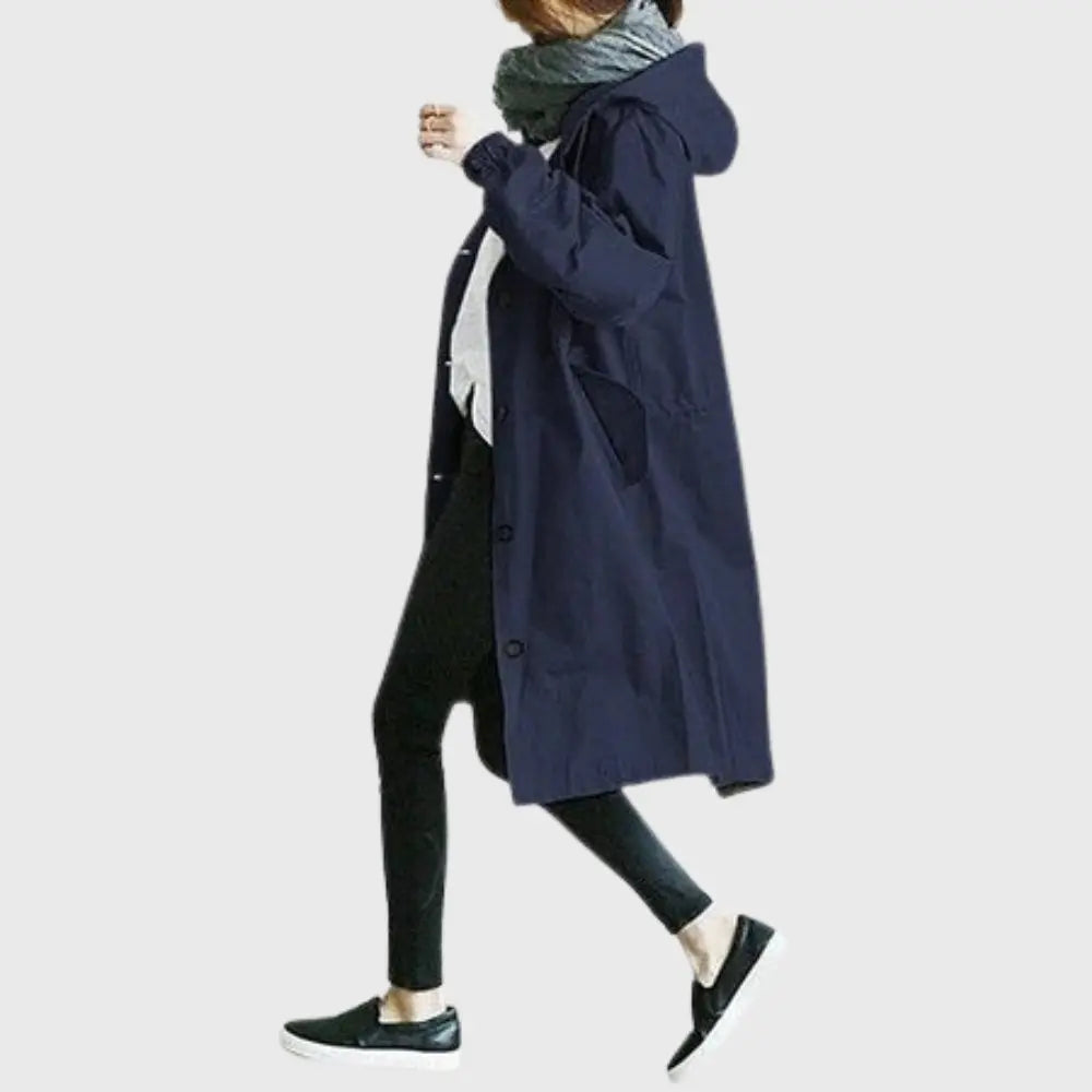 Women's Long Hooded Waterproof Trench Raincoat
