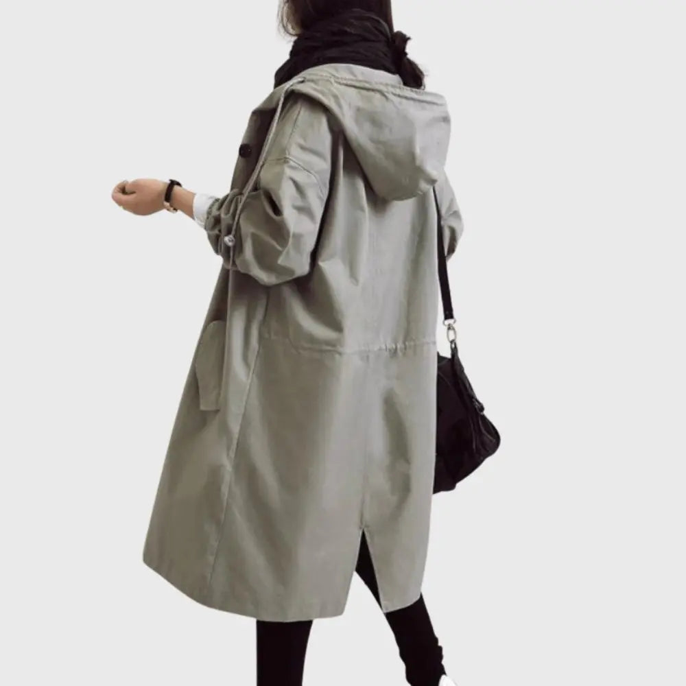 Women's Long Hooded Waterproof Trench Raincoat
