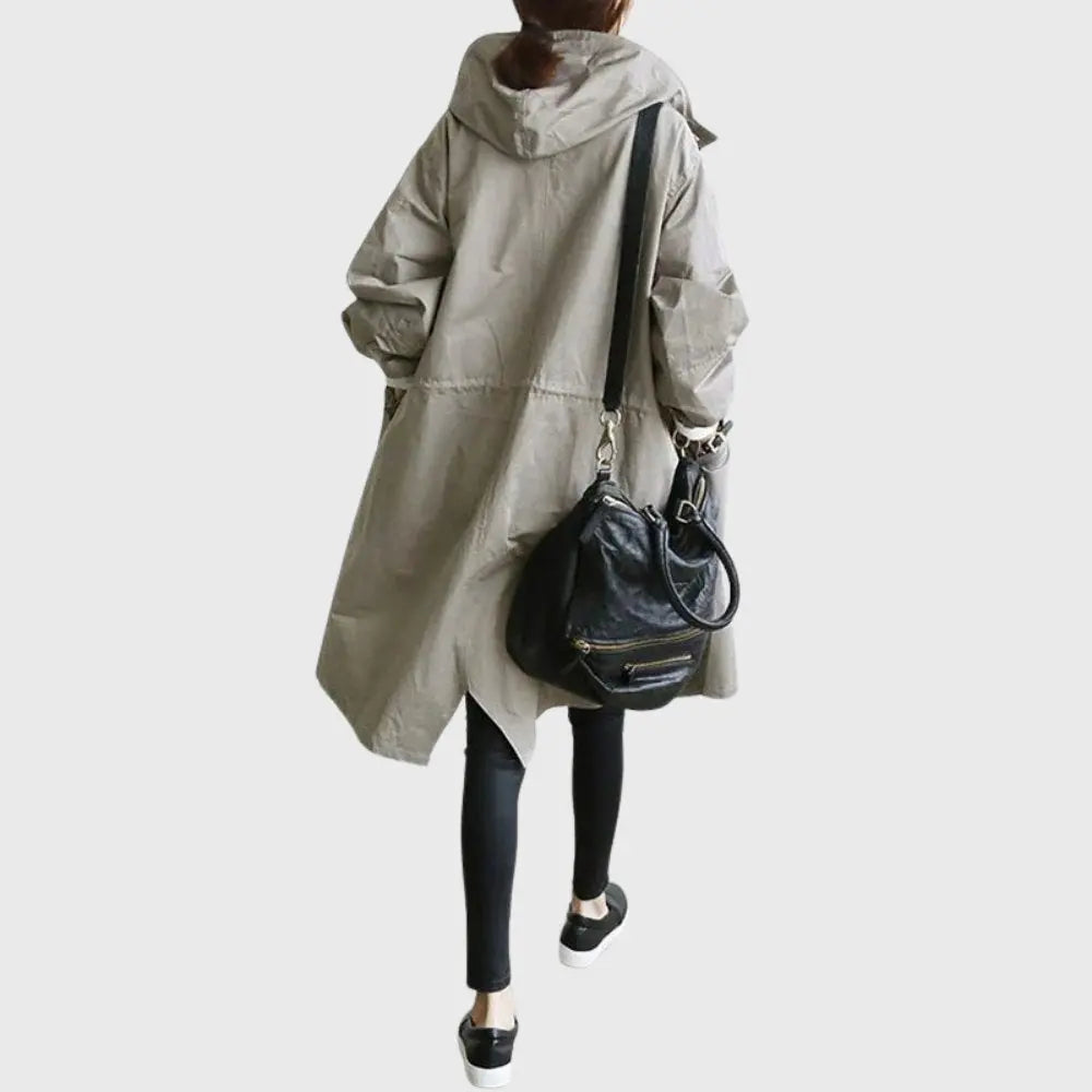 Women's Long Hooded Waterproof Trench Raincoat