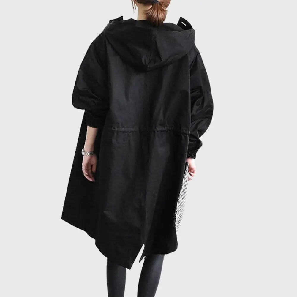 Women's Long Hooded Waterproof Trench Raincoat