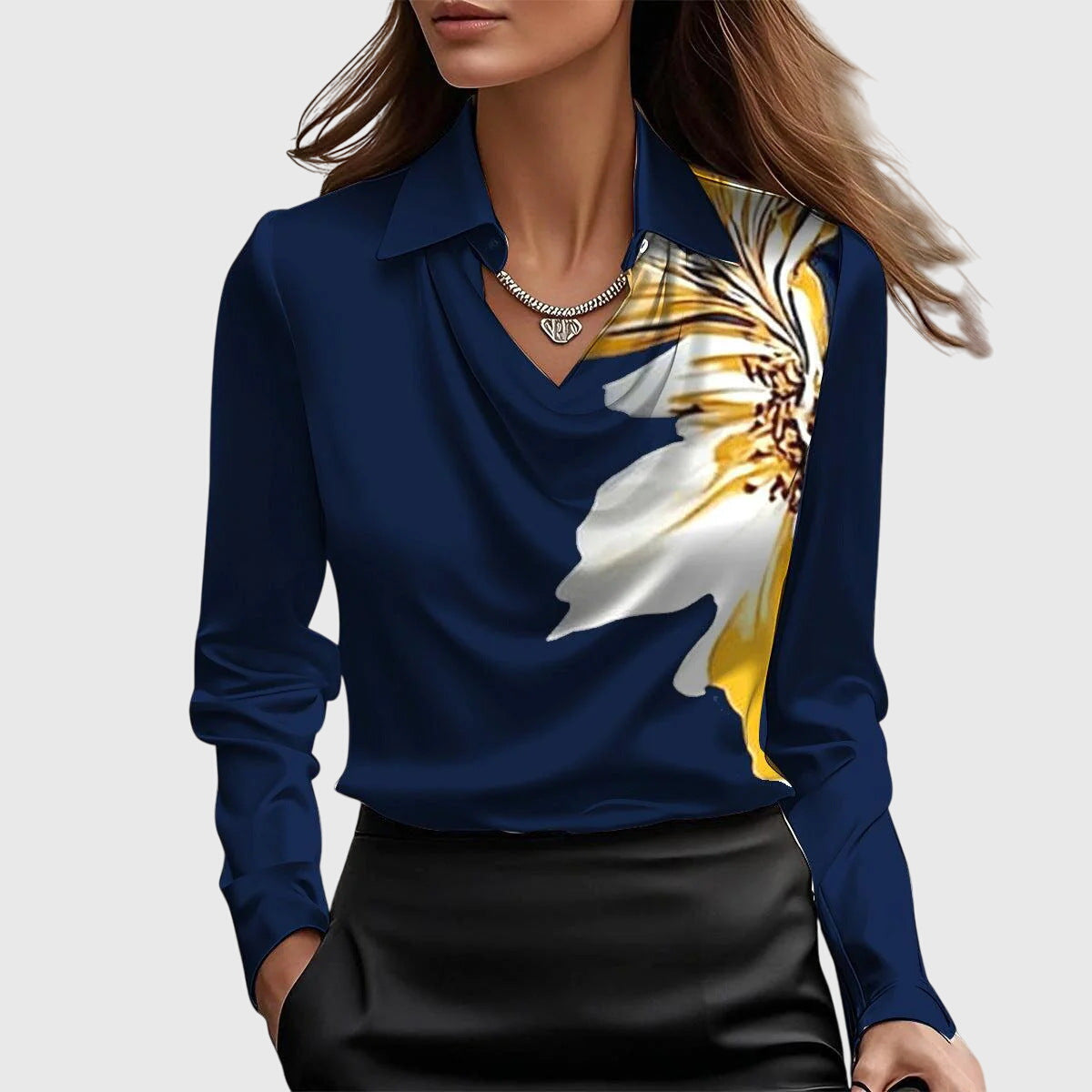 Women's Long Sleeve Cowl Neck Blouse