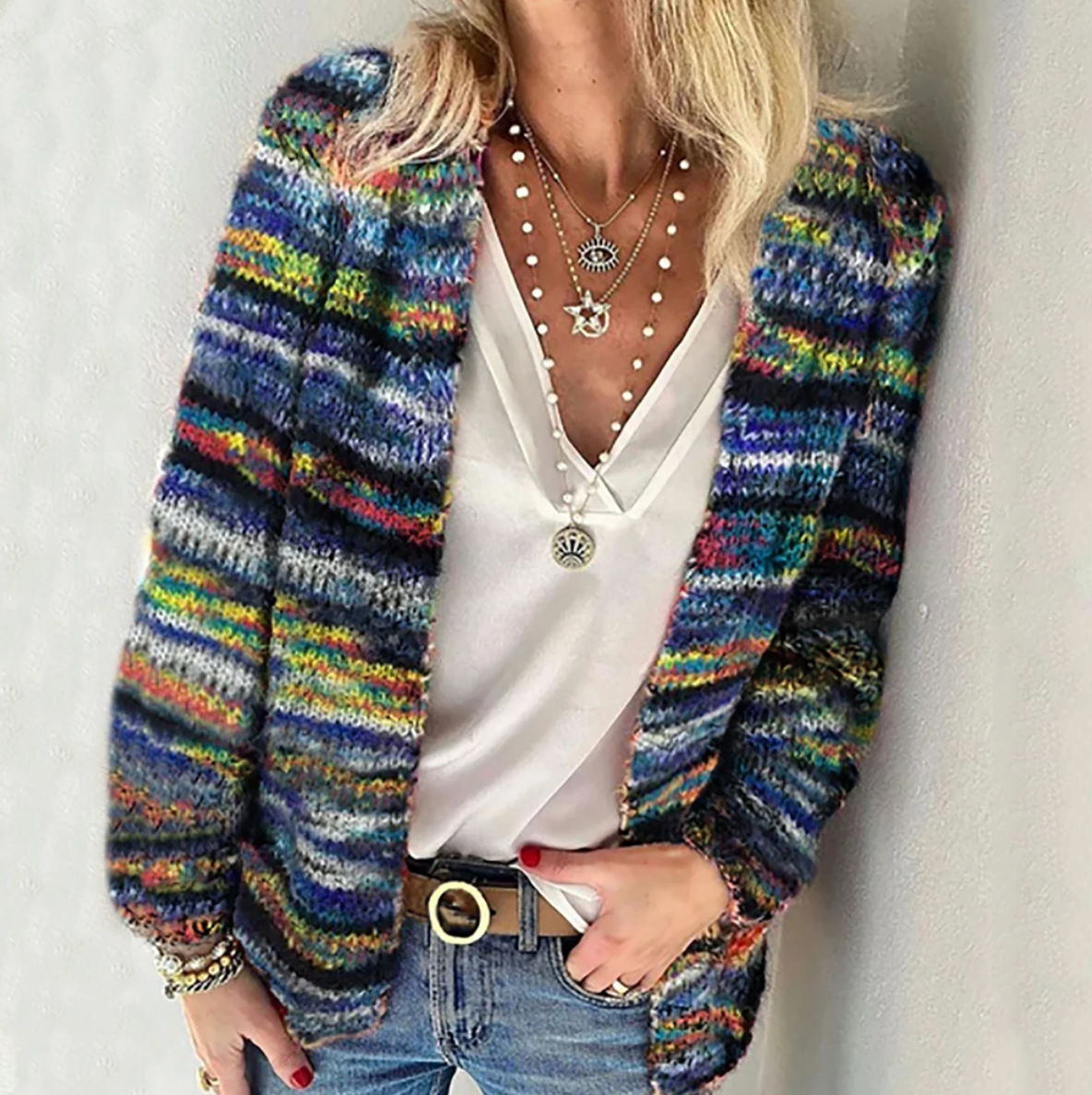 Women's Open-Front Relaxed-Fit Long-Sleeve Cardigan