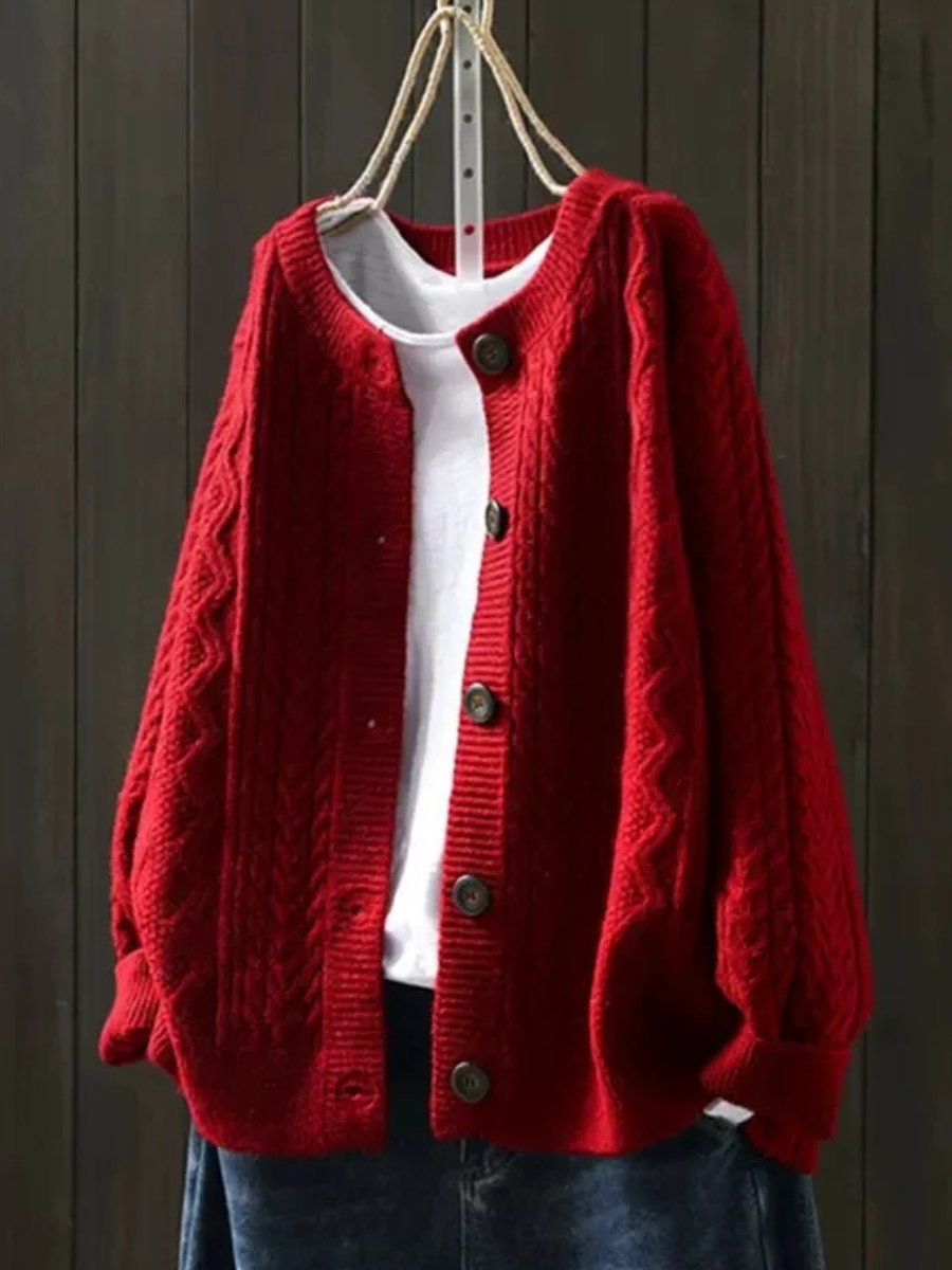 Women's Oversized Cable- Button-Down Cardigan Sweater